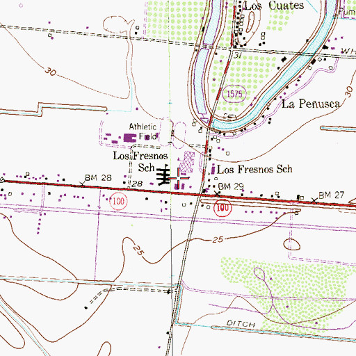Topographic Map of Los Fresnos Elementary School, TX