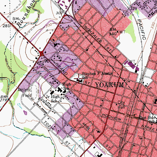 Topographic Map of Yoakum Primary School, TX