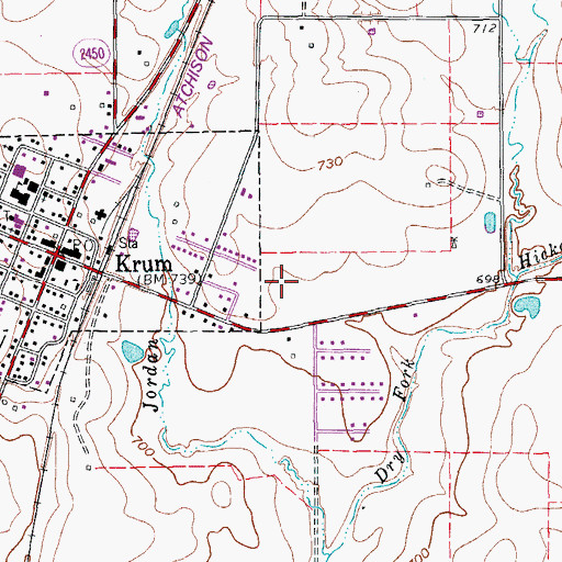 Topographic Map of Krum Middle School, TX