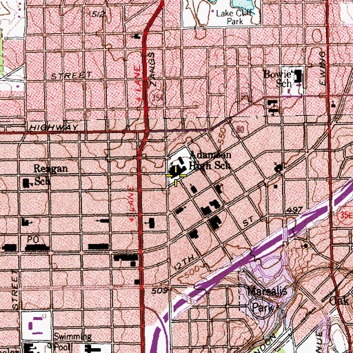 Topographic Map of W H Adamson High School, TX
