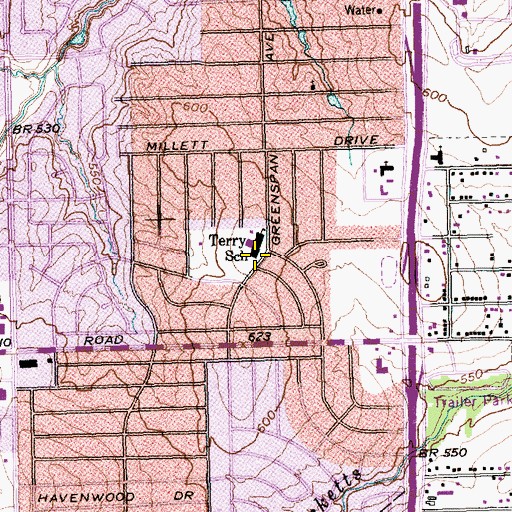 Topographic Map of T G Terry Elementary School, TX