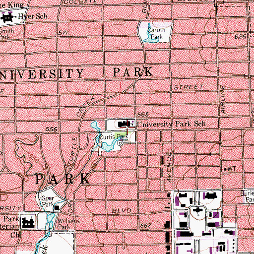 Topographic Map of University Park Elementary School, TX