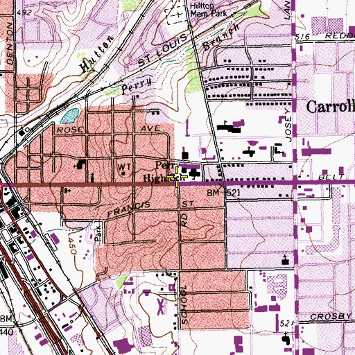 Topographic Map of Perry Middle School, TX