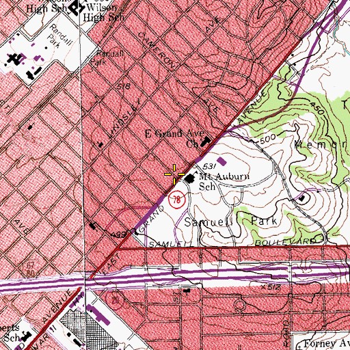Topographic Map of Mount Auburn Elementary School, TX