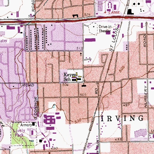 Topographic Map of Keyes Elementary School, TX