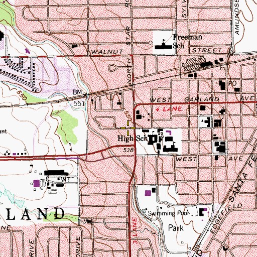 Topographic Map of Garland Evening School, TX