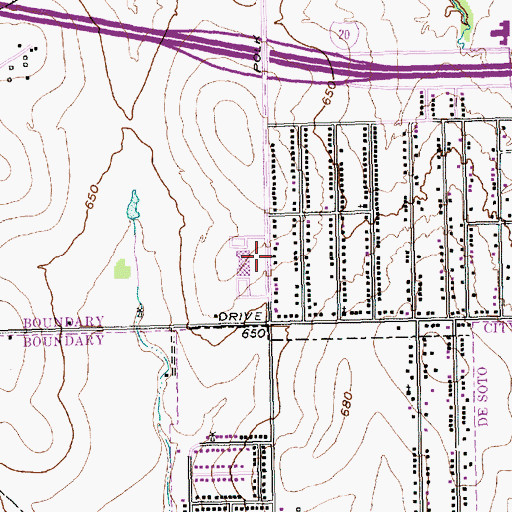 Topographic Map of D A Hulcy Middle School, TX