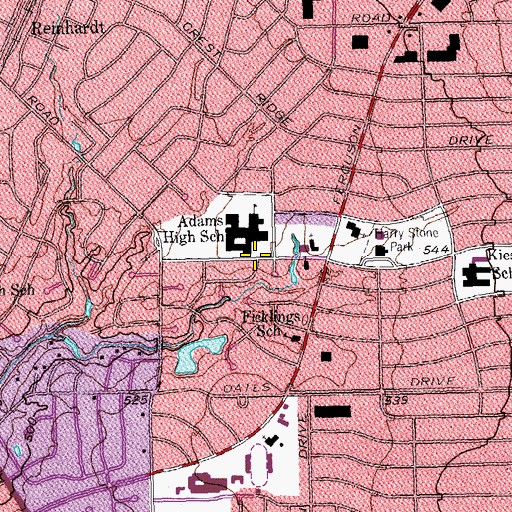 Topographic Map of Bryan Adams High School, TX