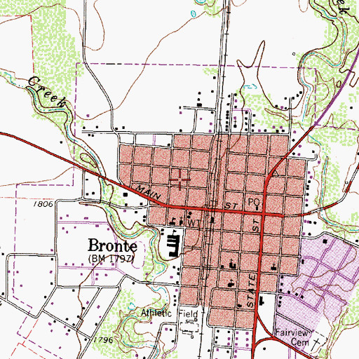 Topographic Map of Bronte Elementary School, TX