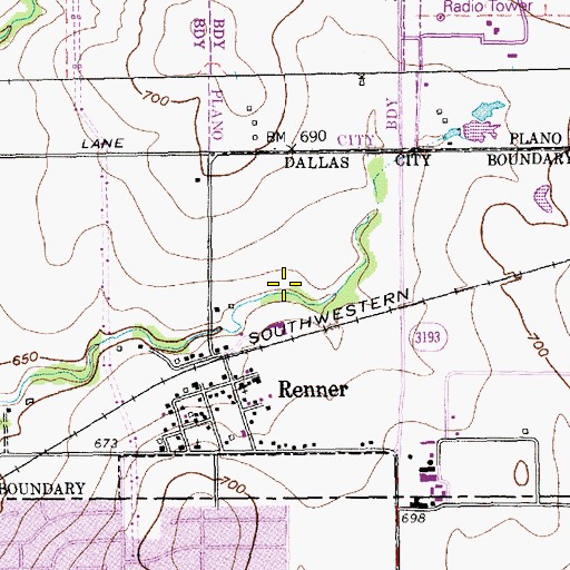 Topographic Map of Frankford Middle School, TX