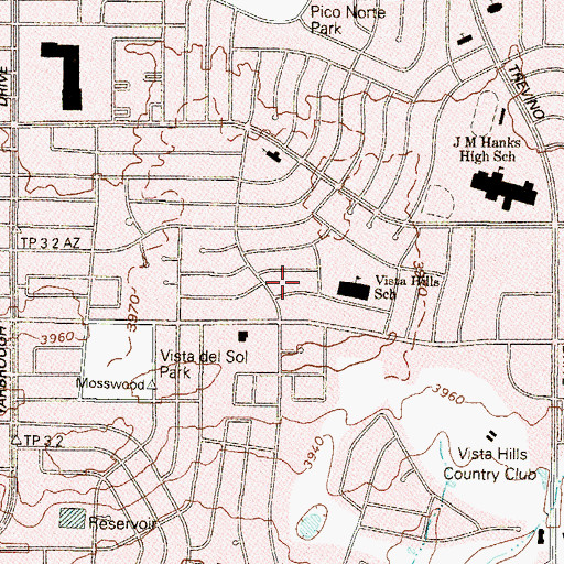 Topographic Map of Vista Hills Elementary School, TX