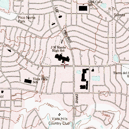 Topographic Map of J M Hanks High School, TX