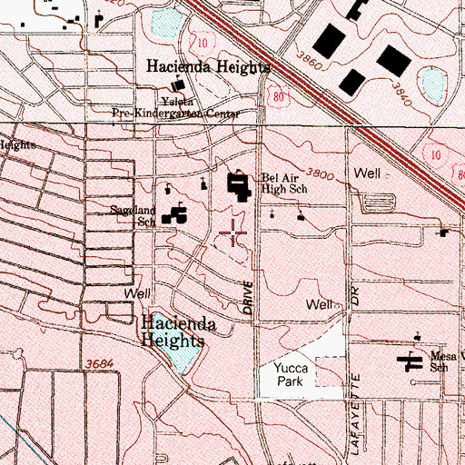 Topographic Map of Bel Air High School, TX