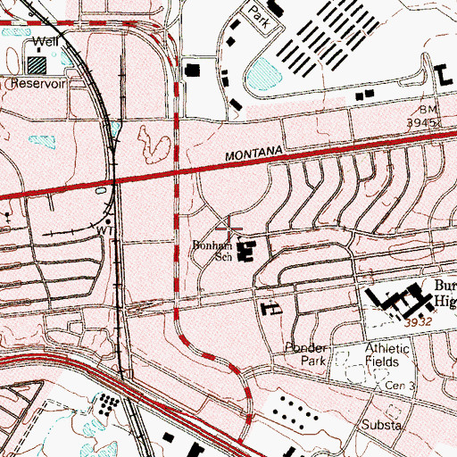 Topographic Map of Bonham Elementary School, TX