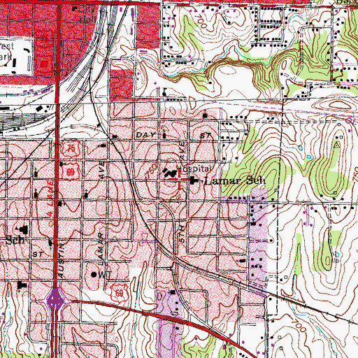 Topographic Map of Lamar Elementary School, TX