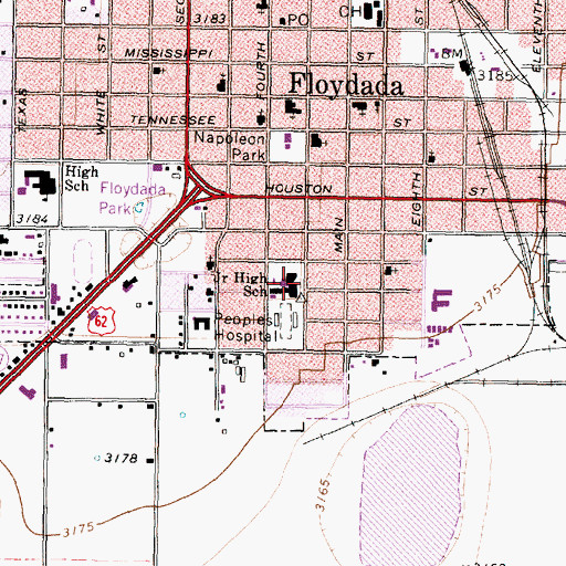 Topographic Map of Floydada Junior High School, TX