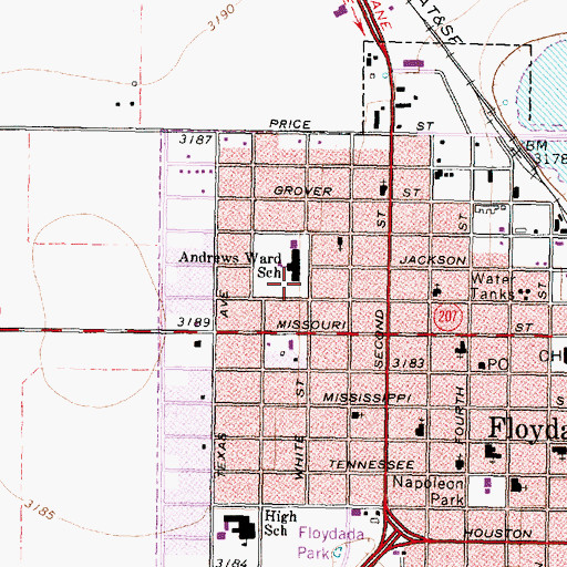 Topographic Map of R C Andrews Elementary School, TX