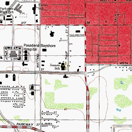 Topographic Map of Jensen Elementary School, TX