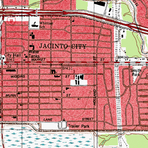 Topographic Map of Jacinto City Elementary School, TX