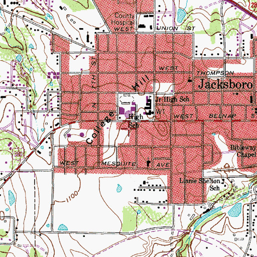Topographic Map of Jacksboro High School, TX