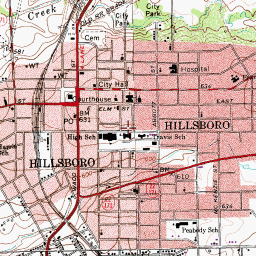 Topographic Map of Hillsboro Junior High School, TX
