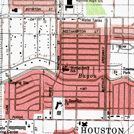 Topographic Map of Montgomery Elementary School, TX