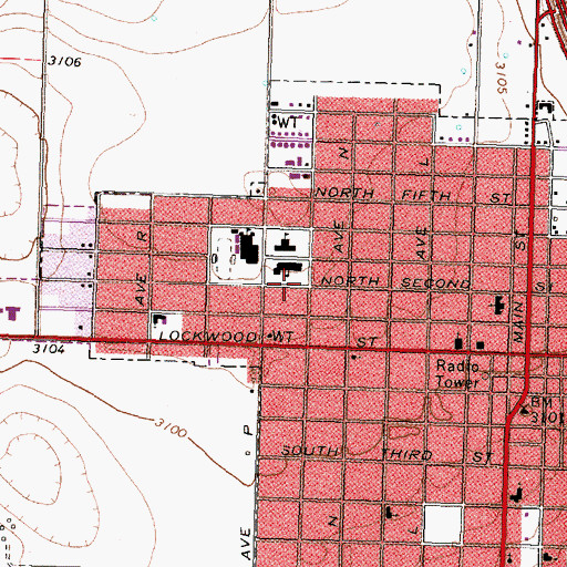 Topographic Map of Tahoka Elementary School, TX