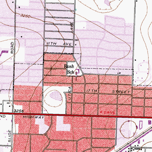Topographic Map of Rush Elementary School, TX