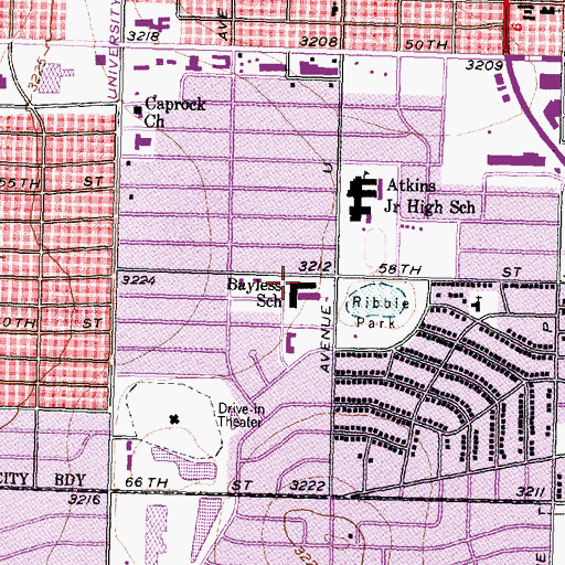 Topographic Map of Bayless Elementary School, TX