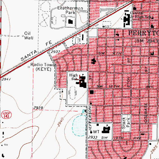 Topographic Map of Perryton High School, TX