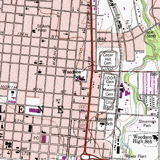 Topographic Map of Woodson Pre - Kindergarten School, TX