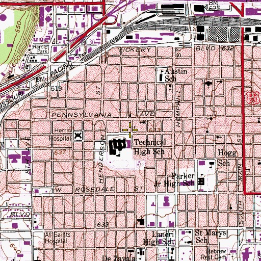 Topographic Map of Trimble Technical High School, TX