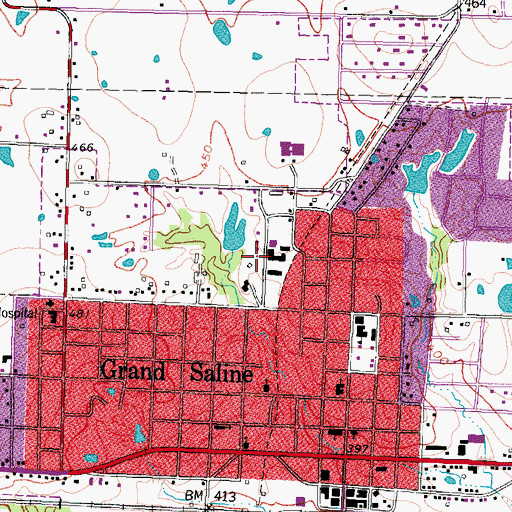 Topographic Map of Grand Saline Elementary School, TX
