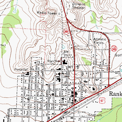 Topographic Map of Rankin High School, TX