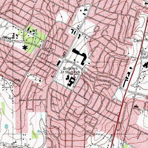 Topographic Map of Bedichek Middle School, TX