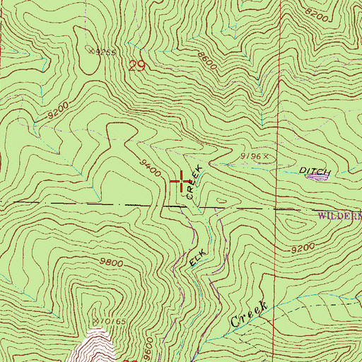 Topographic Map of Elk Creek Reservoir Number 2, CO