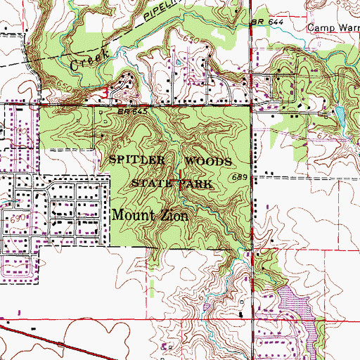 Topographic Map of Spitler Woods Nature Preserve, IL