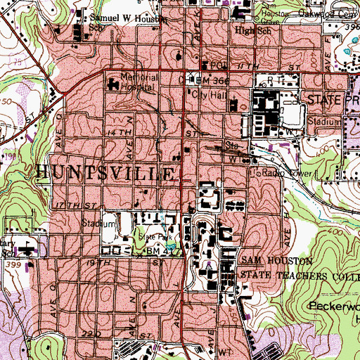 Topographic Map of Sam Houston Memorial Museum, TX