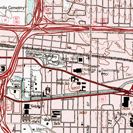 Topographic Map of El Paso Psychiatric Center, TX
