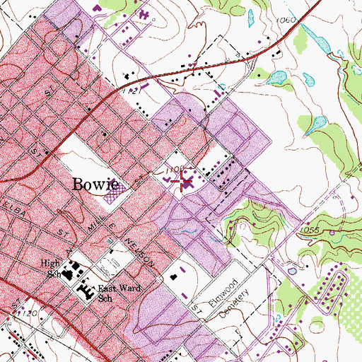 Topographic Map of Bowie Memorial Hospital, TX