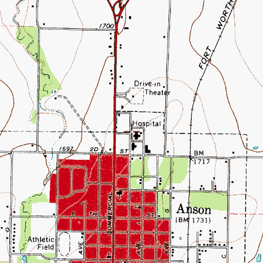 Topographic Map of Anson General Hospital, TX