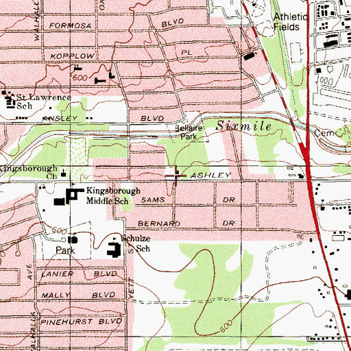 Topographic Map of Ashley Road Baptist Church, TX