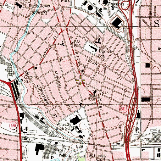 Topographic Map of Central Baptist Church, TX