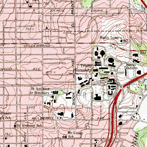 Topographic Map of University Presbyterian Church, TX