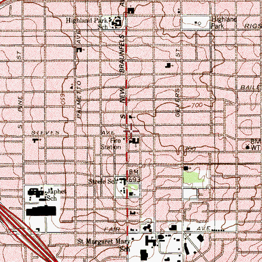 Topographic Map of Methodist Church Salamo Heights Highland Terrace, TX