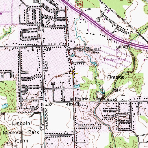 Topographic Map of Prairie Creek Baptist Church, TX