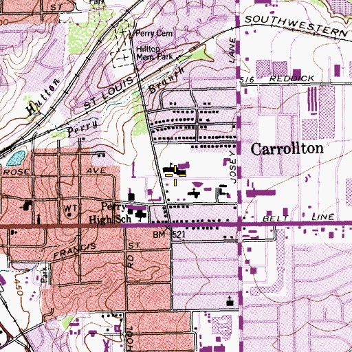 Topographic Map of First United Methodist Church of Carrollton, TX