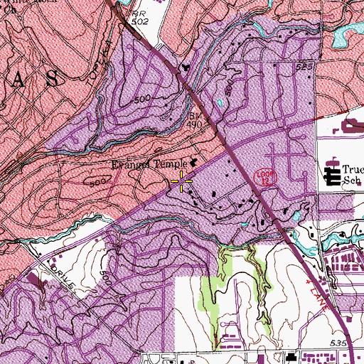 Topographic Map of Evangelic Temple Assembly of God in Dallas Church, TX