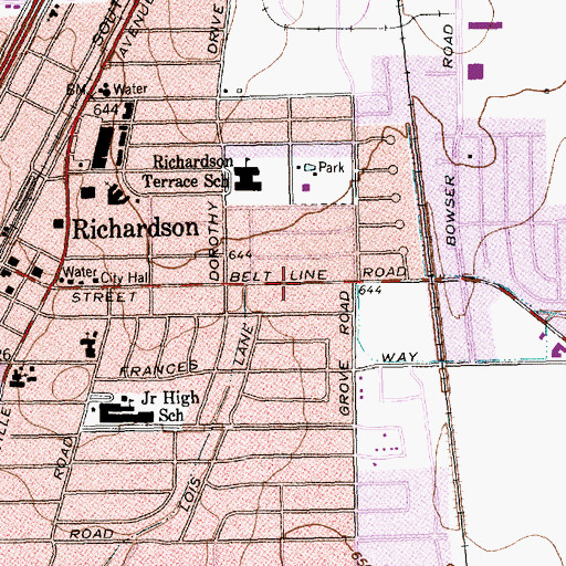 Topographic Map of Richardson East Baptist Church, TX