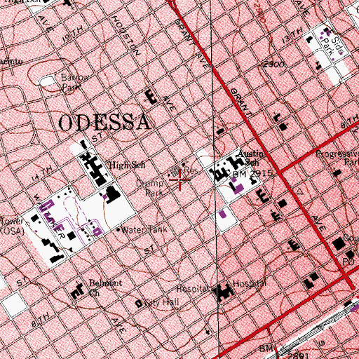 Topographic Map of Washington Avenue Church of Christ, TX